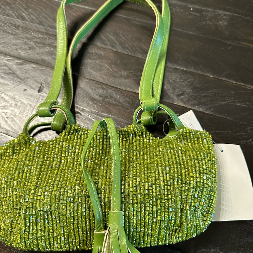 Brand new lime green, Moyna beaded handbag